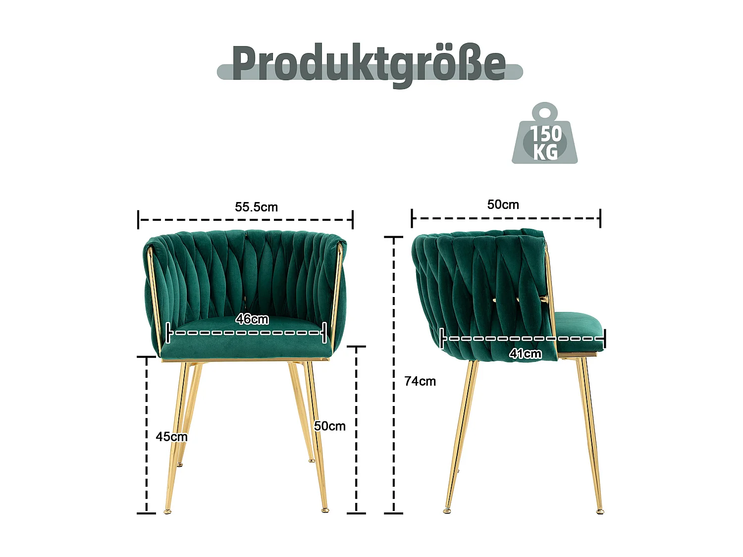 Lot de 2 chaises en velours et métal doré - vert émeraude