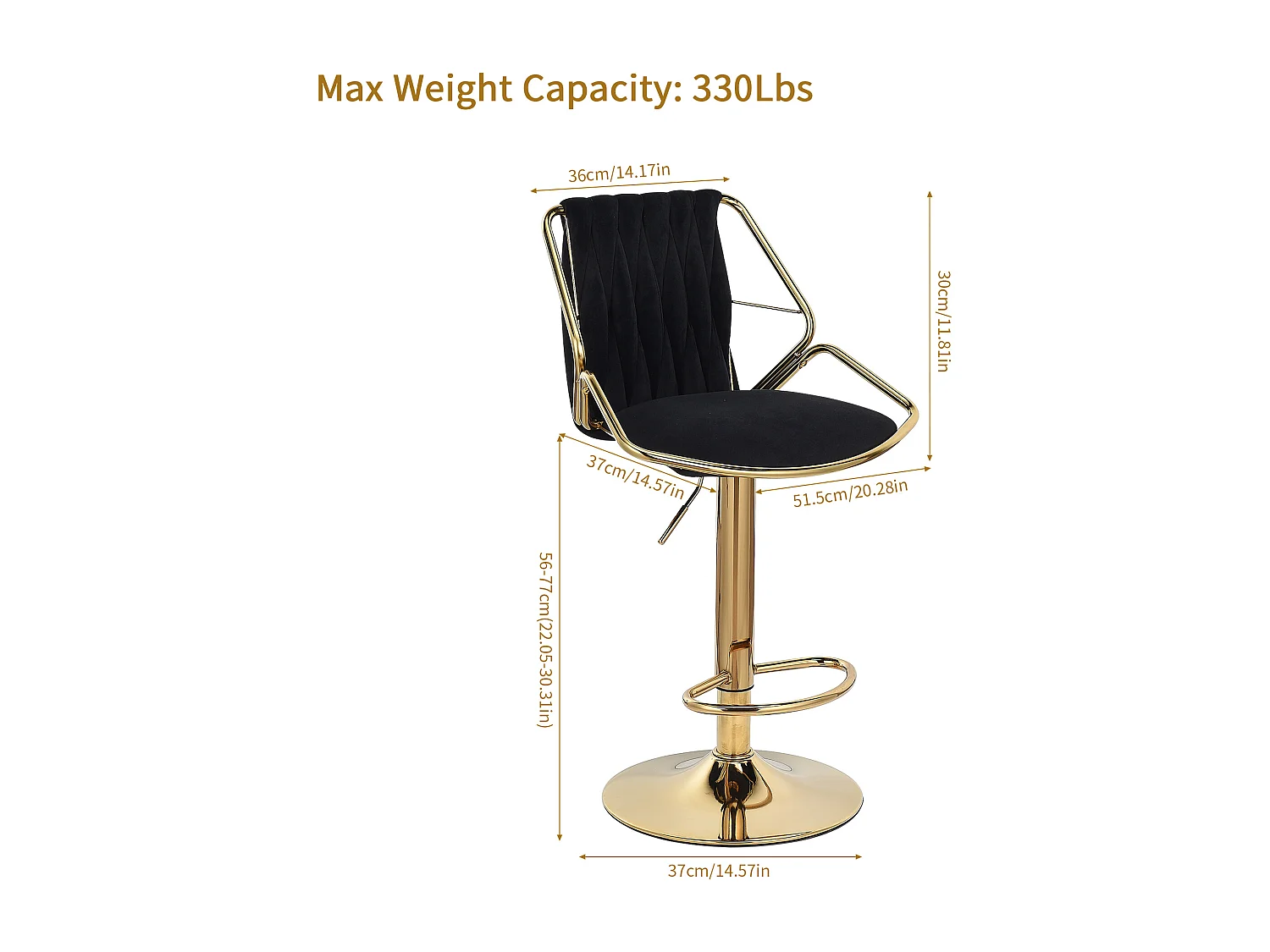 Lot de 2 tabourets de bar, chaise pivotante avec dossier, hauteur réglable de 56 à 77 cm, tabouret de bar en velours noir pour le bar de la cuisine