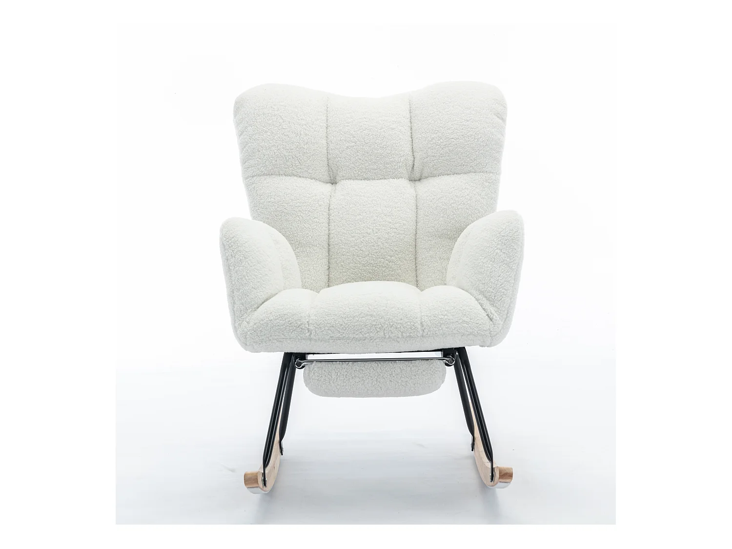 Fauteuil à bascule avec accoudoir et repose-pieds extractible, en tissu teddy blanc