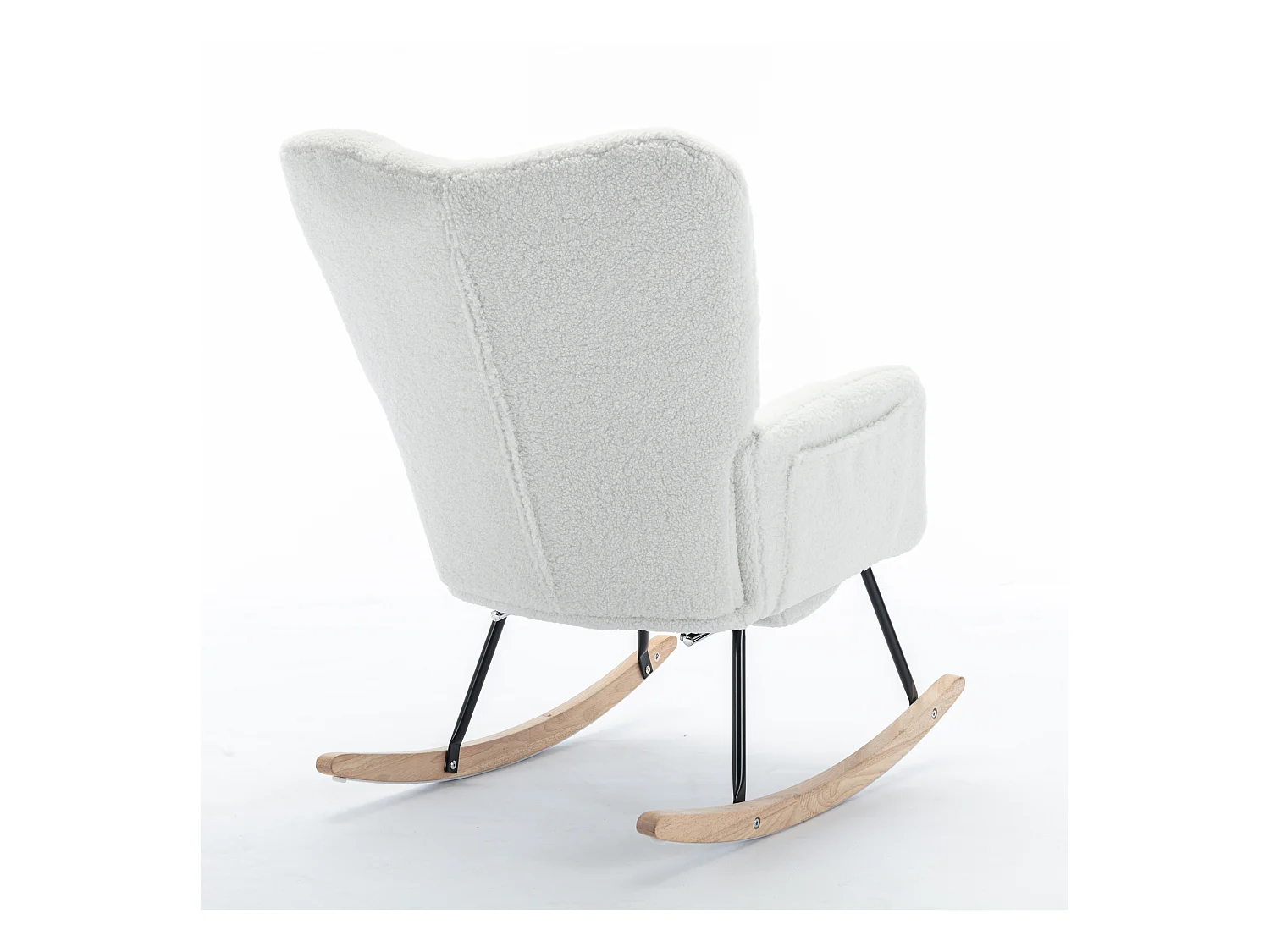 Fauteuil à bascule avec accoudoir et repose-pieds extractible, en tissu teddy blanc
