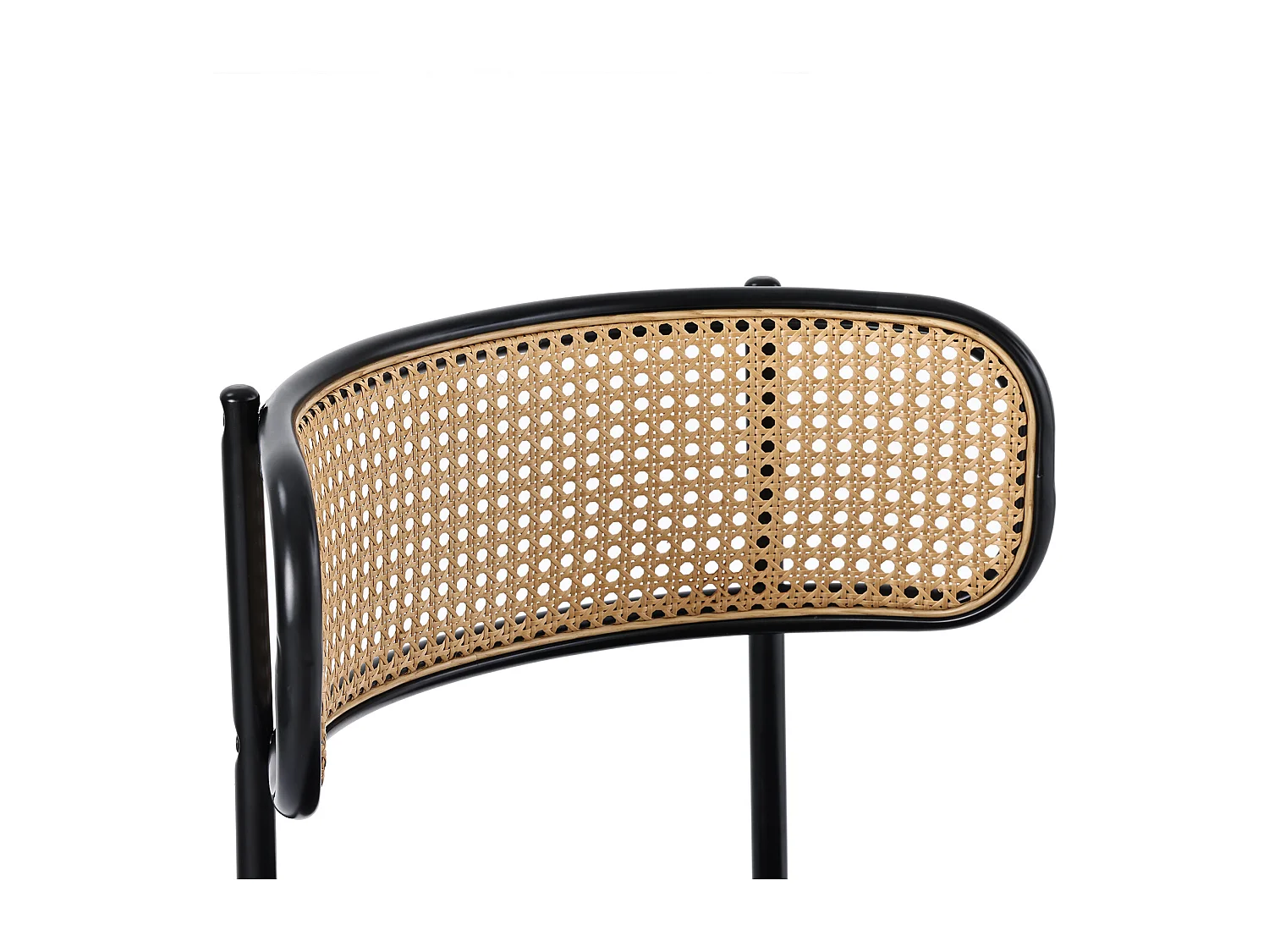 Lot de 4 chaises en velours, dossier en rotin et pied en métal noir - gris