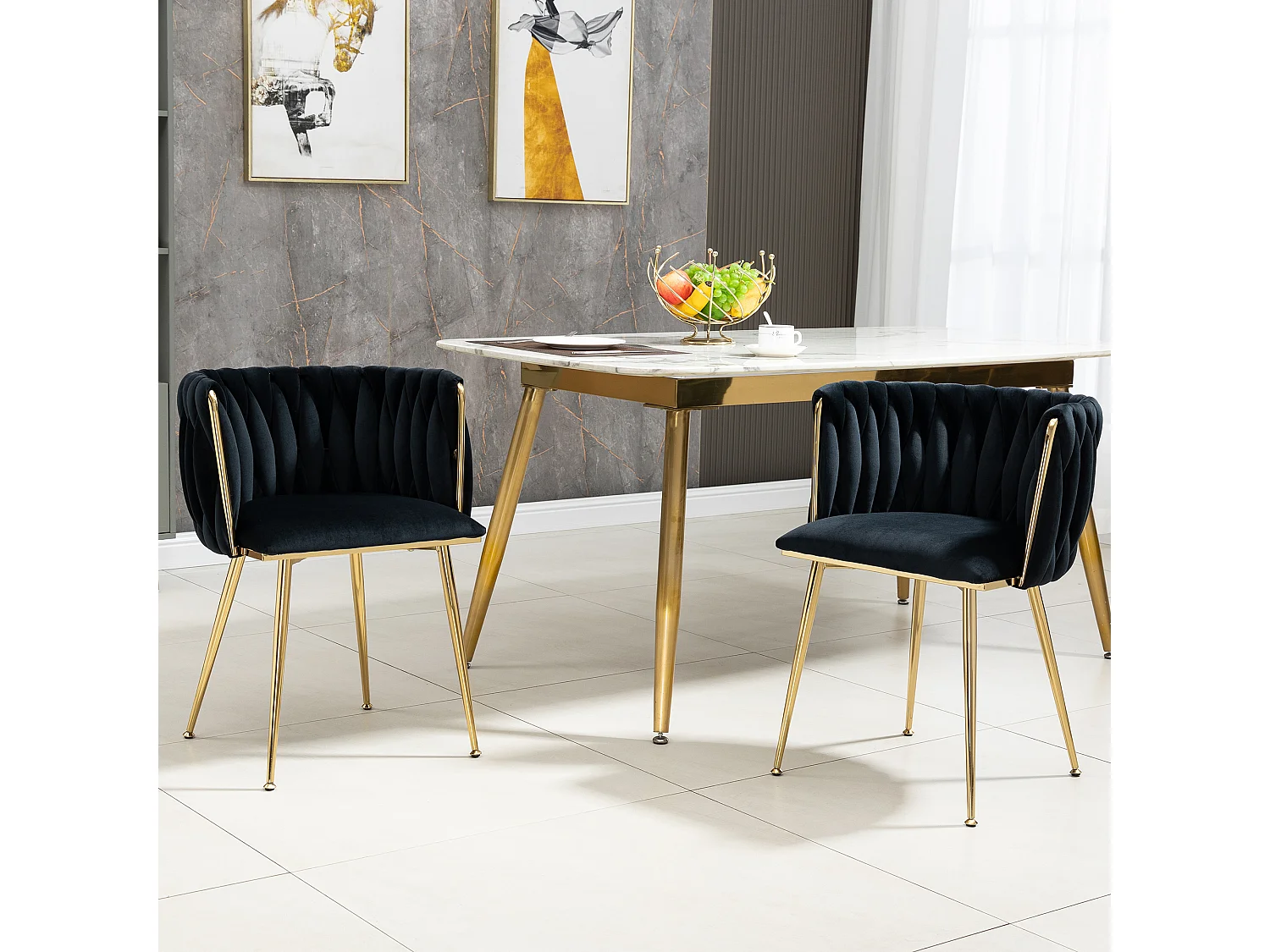 Conjunto de 2 sillas de terciopelo y metal dorado - Negro