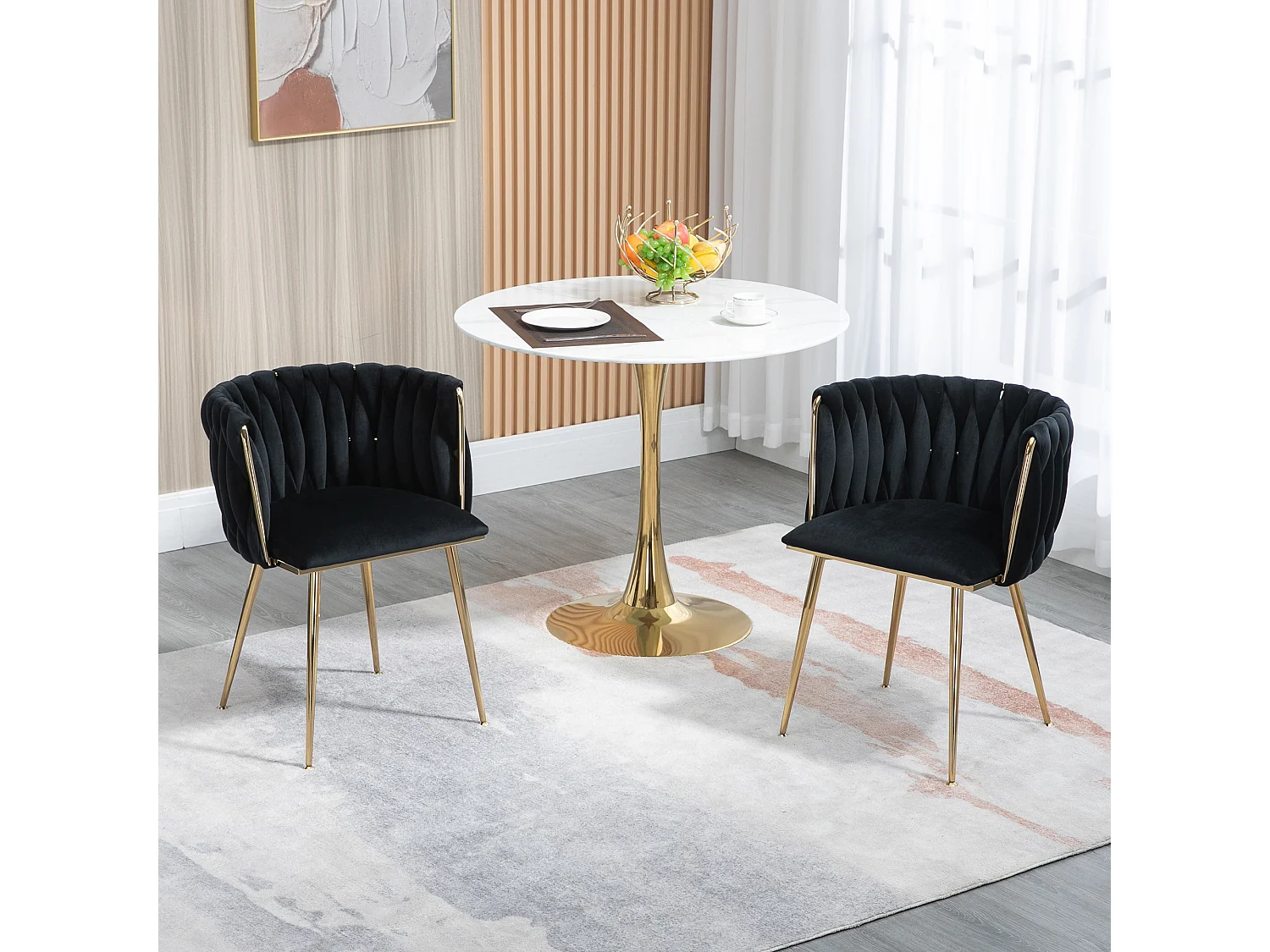 Conjunto de 2 sillas de terciopelo y metal dorado - Negro