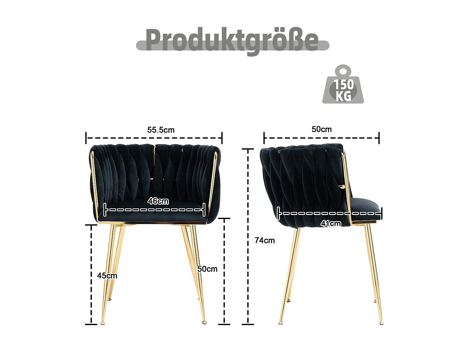 Lot de 2 chaises en velours et métal doré - Noir