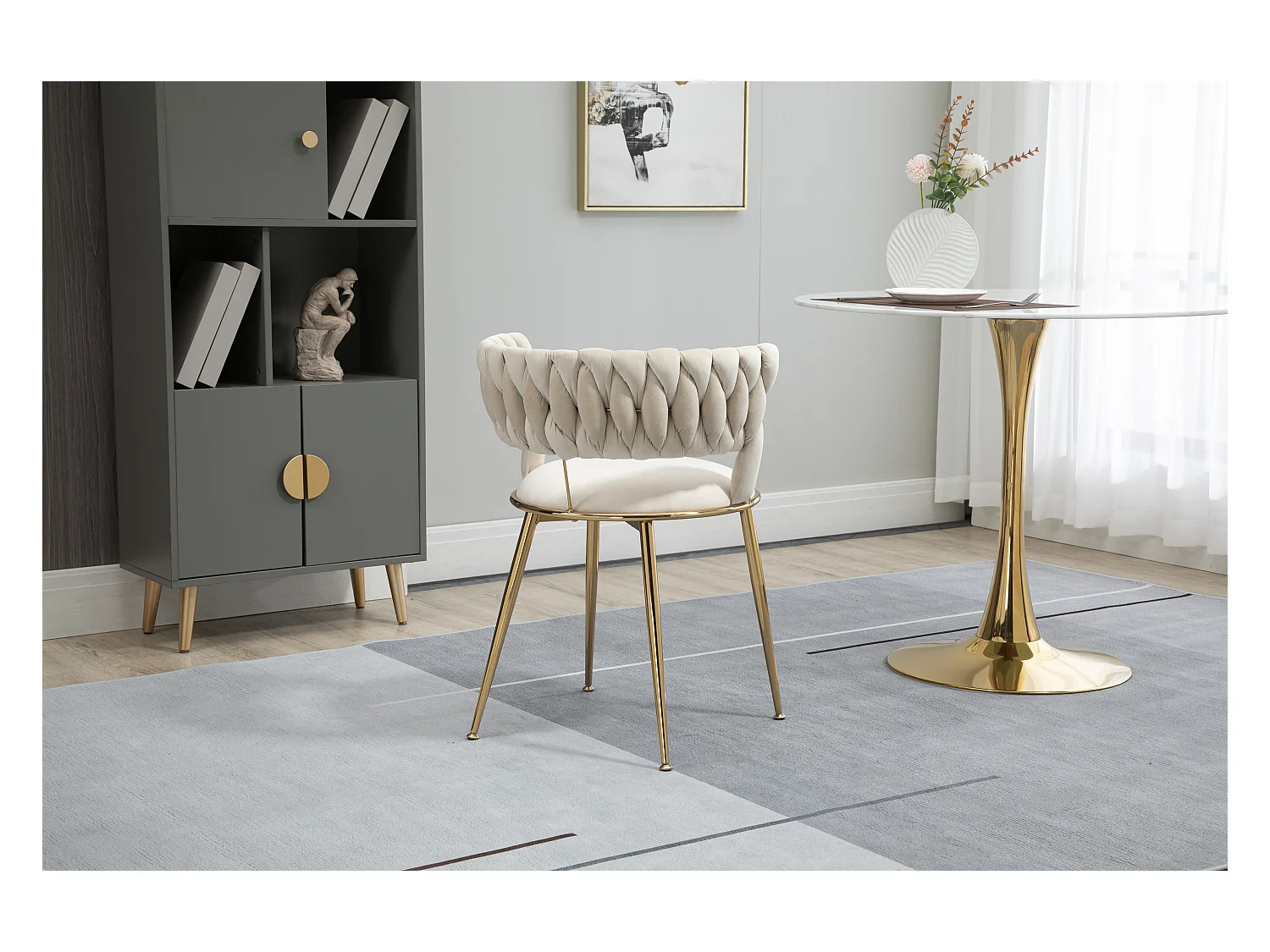Conjunto de 2 sillas de terciopelo y metal dorado con respaldo hueco - Marfil