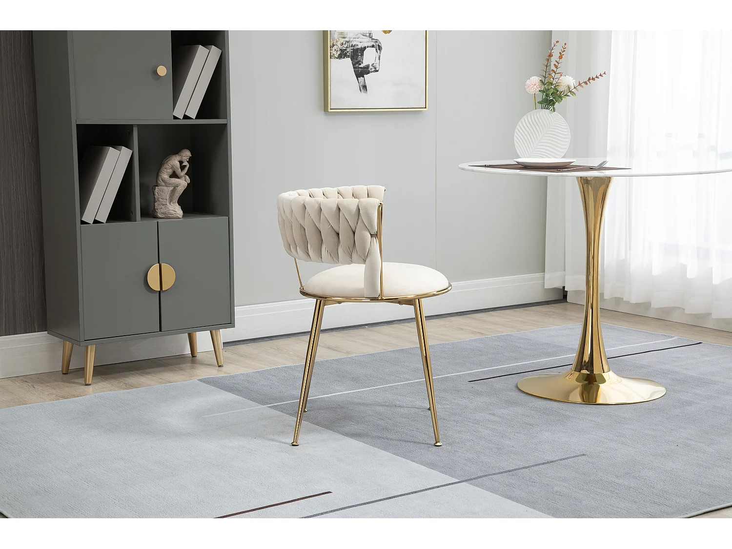 Lot de 2 chaises en velours et métal doré avec dossier creux- Ivoire