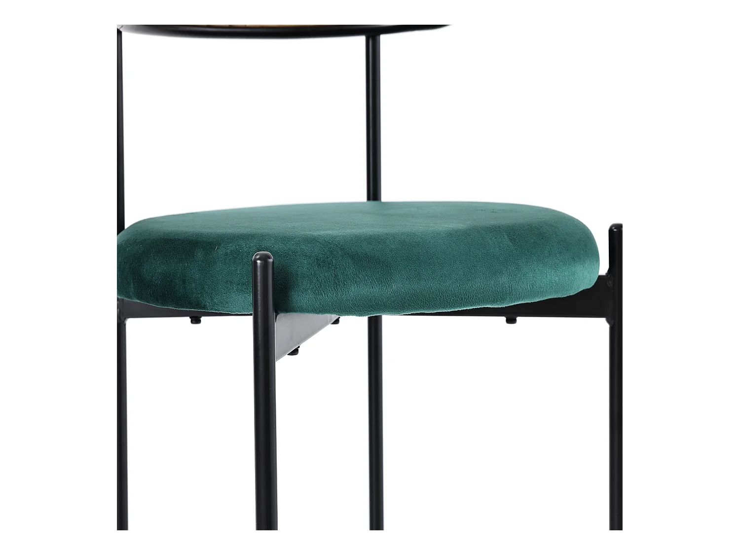 Lot de 4 chaises en velours, dossier en rotin et pied en métal noir - vert