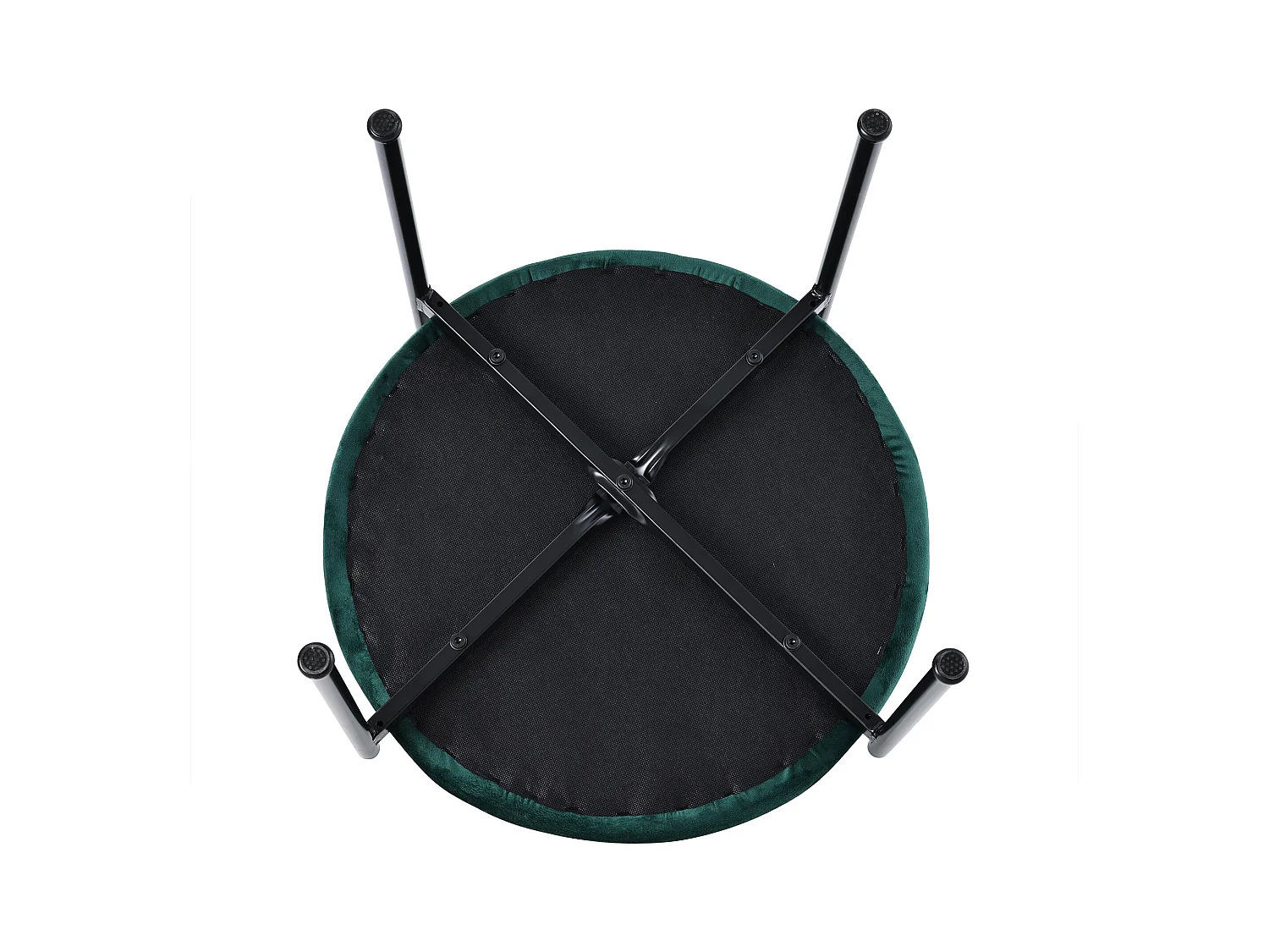 Lot de 4 chaises en velours, dossier en rotin et pied en métal noir - vert