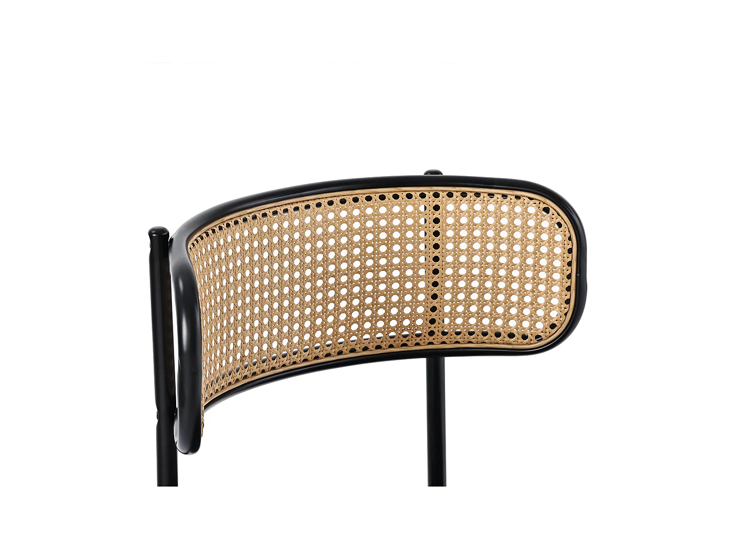 Lot de 2 chaises en velours, dossier en rotin et pied en métal noir - gris