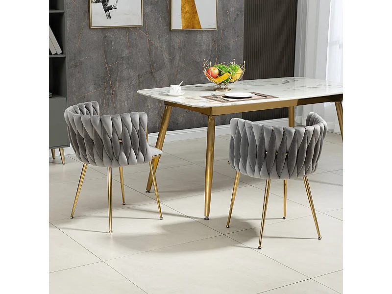 Conjunto de 2 sillas de terciopelo y metal dorado - Gris