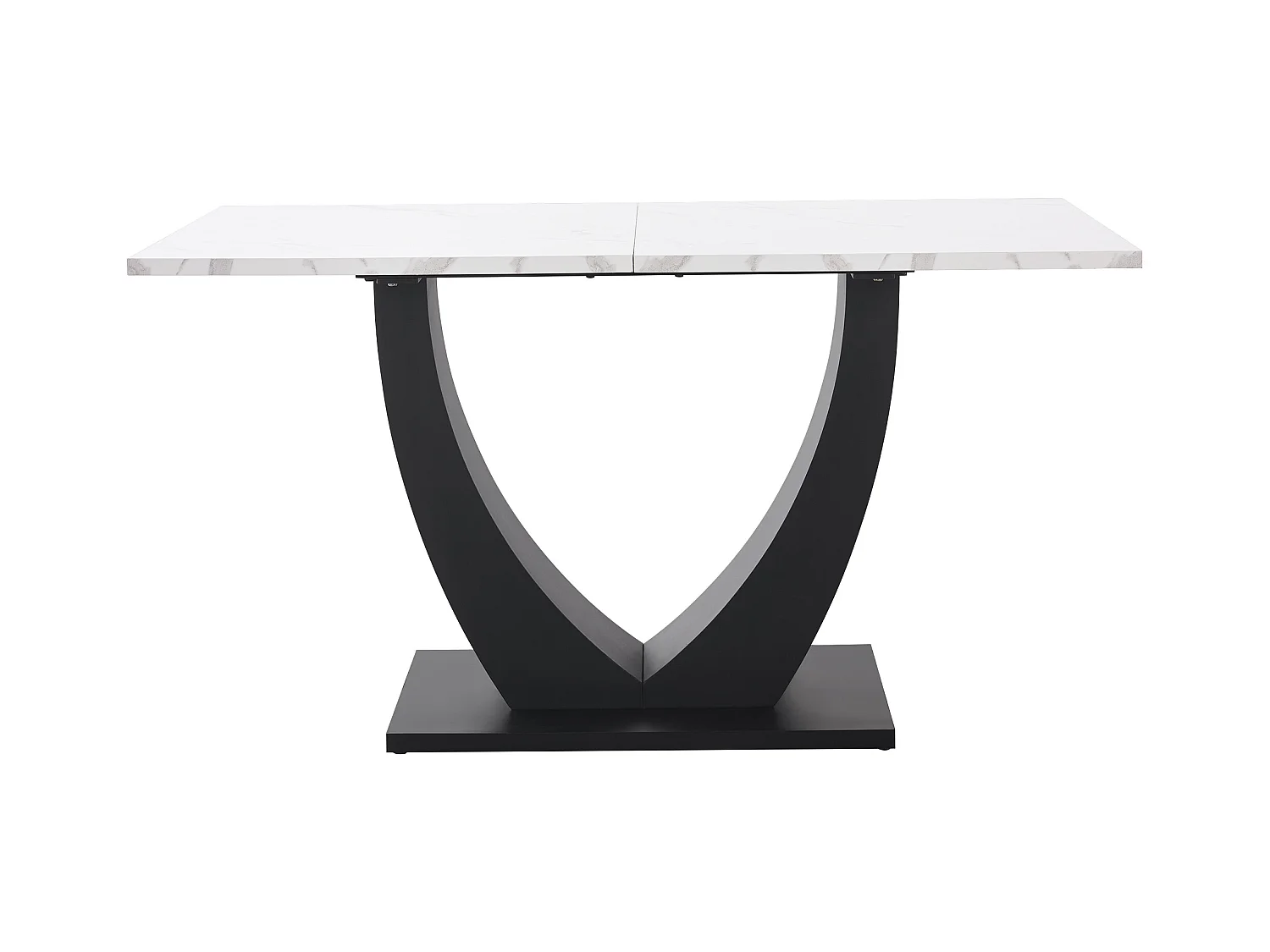 Table à manger 6 personnes 140x75cm en MDF avec pieds ajustables, placage marbre blanc avec pied noir