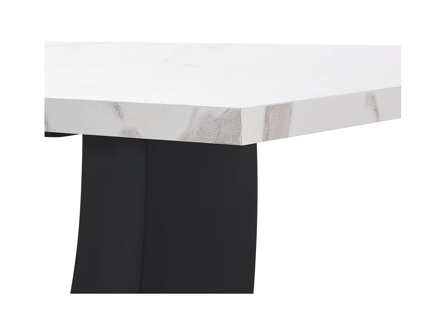 Table à manger 6 personnes 140x75cm en MDF avec pieds ajustables, placage marbre blanc avec pied noir