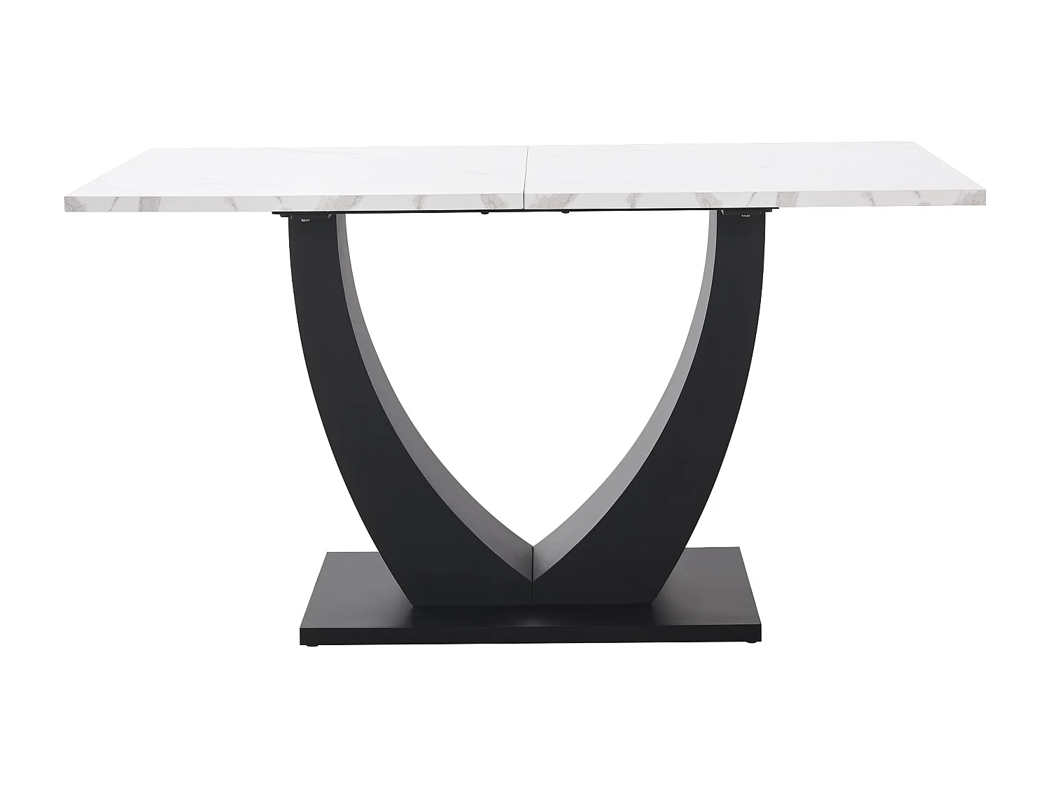 Eettafel voor 6 personen 140x75cm in MDF met verstelbare poten, wit marmerfineer met zwarte poot