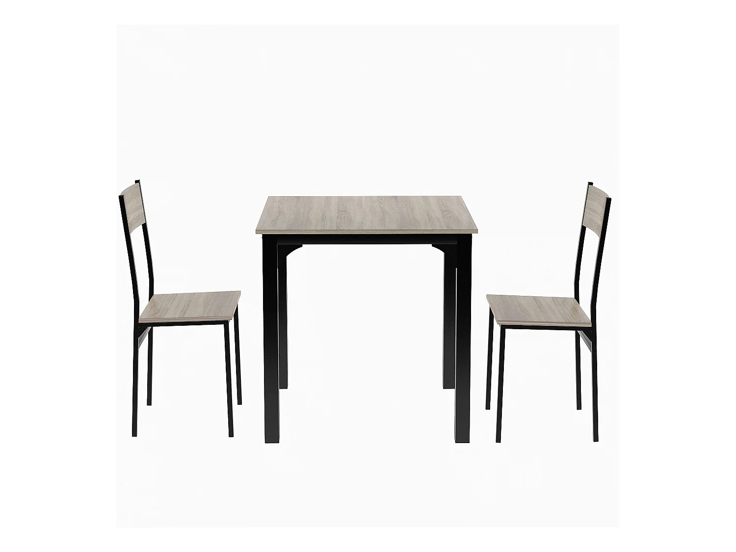 Ensemble table Carré et 2 chaises de salle à manger, cadre en métal, naturel clair