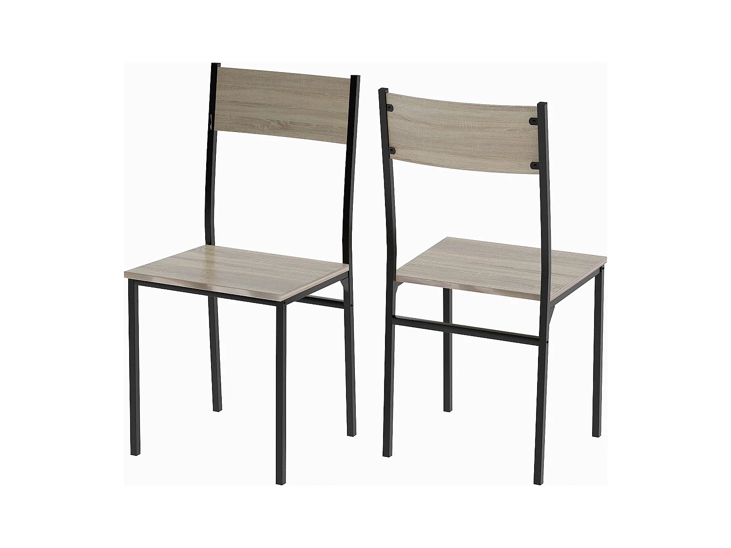 Ensemble table Carré et 2 chaises de salle à manger, cadre en métal, naturel clair