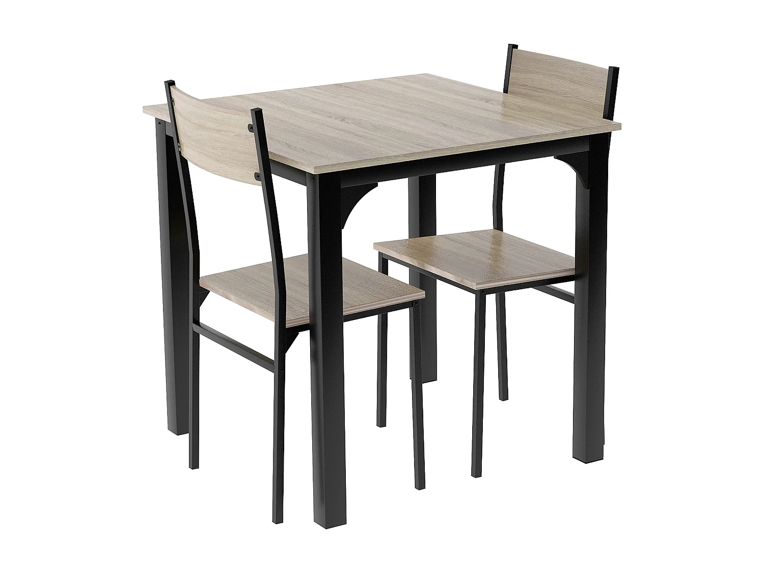 Ensemble table Carré et 2 chaises de salle à manger, cadre en métal, naturel clair