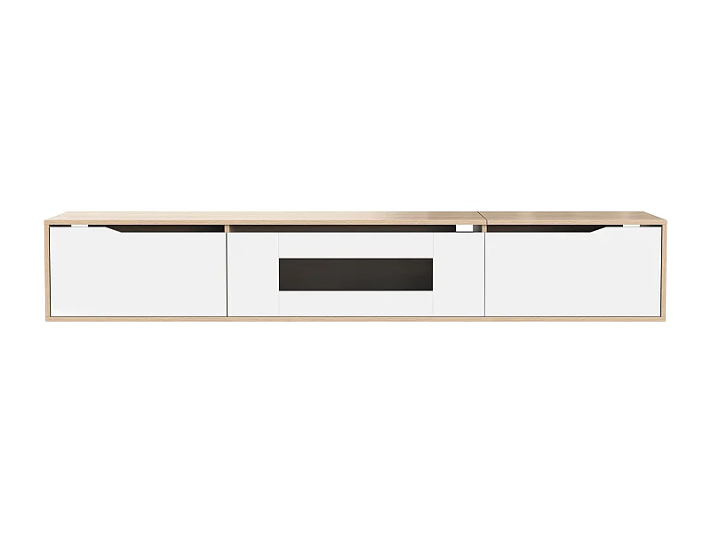 Cabinet TV, Cabinet TV haute brillance, couleur adaptée à haute brillance blanche et bois, avec lumière LED changeante de couleur.