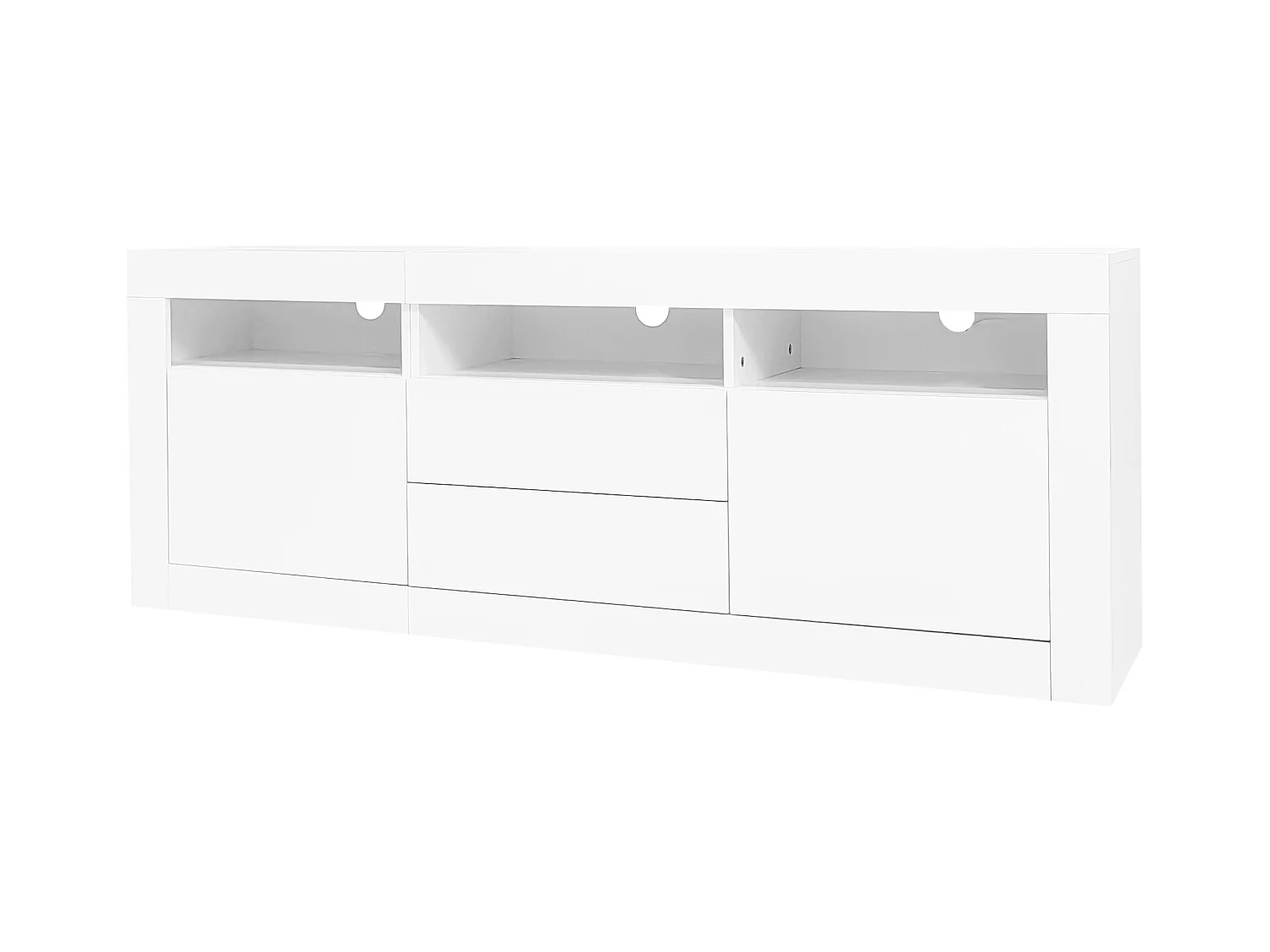 160*35*60cm Armoire de télévision haute brillance avec éclairage LED, 3 compartiments ouverts, 2 portes, 2 tiroirs, Smart App-Steuerung