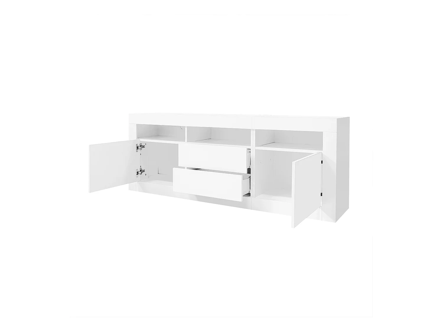 160*35*60cm Armoire de télévision haute brillance avec éclairage LED, 3 compartiments ouverts, 2 portes, 2 tiroirs, Smart App-Steuerung