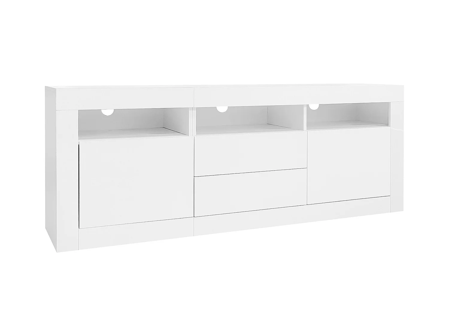 160*35*60cm Armoire de télévision haute brillance avec éclairage LED, 3 compartiments ouverts, 2 portes, 2 tiroirs, Smart App-Steuerung
