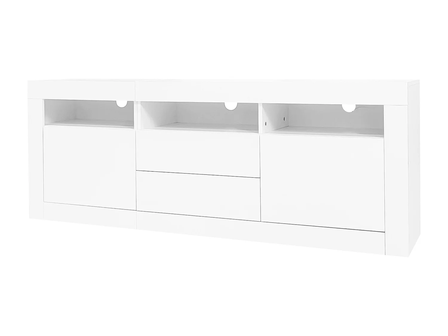 160*35*60cm Armoire de télévision haute brillance avec éclairage LED, 3 compartiments ouverts, 2 portes, 2 tiroirs, Smart App-Steuerung