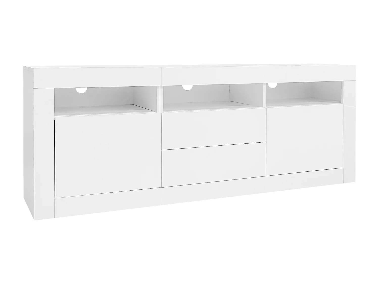 160*35*60cm Armoire de télévision haute brillance avec éclairage LED, 3 compartiments ouverts, 2 portes, 2 tiroirs, Smart App-Steuerung