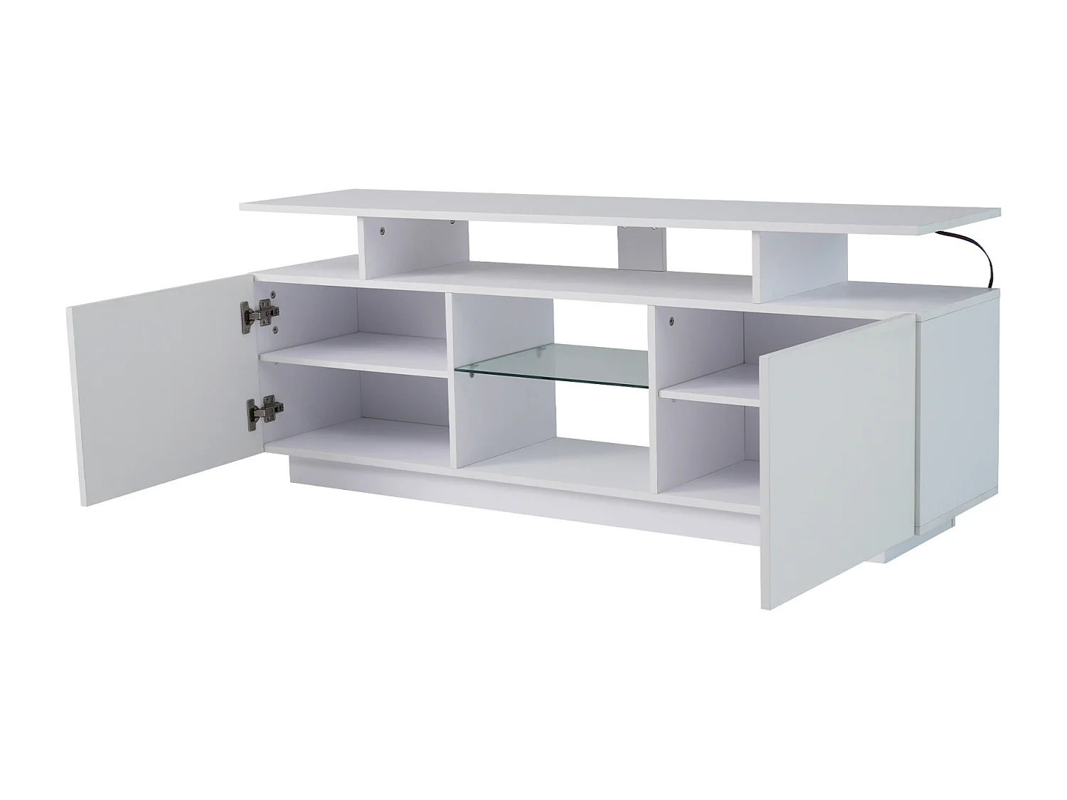 Armoire de télévision blanc moderne avec éclairage LED 16 couleurs, 1,4 m de long - Armoire de stockage élégant pour télévision 60 pouces,