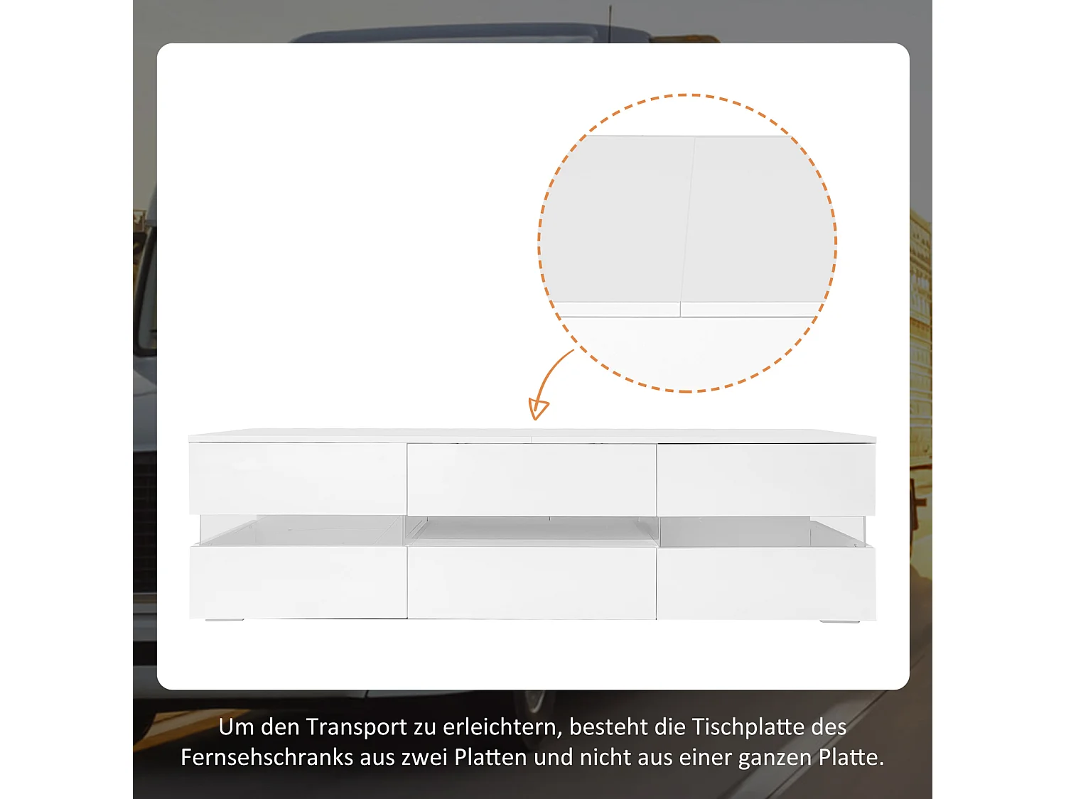 Armoire de télévision haute brillance blanche moderne, 160x39x45 cm, avec éclairage LED, 2 portes, 1 tiroir, coffre ouvert, adapté à la télévision de 70 pouces