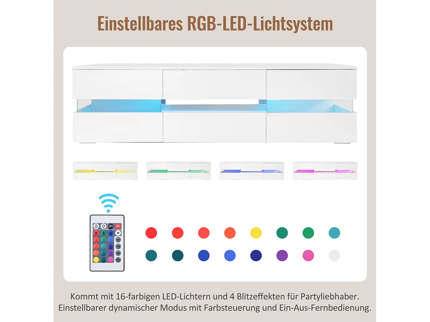 Armoire de télévision haute brillance blanche moderne, 160x39x45 cm, avec éclairage LED, 2 portes, 1 tiroir, coffre ouvert, adapté à la télévision de 70 pouces