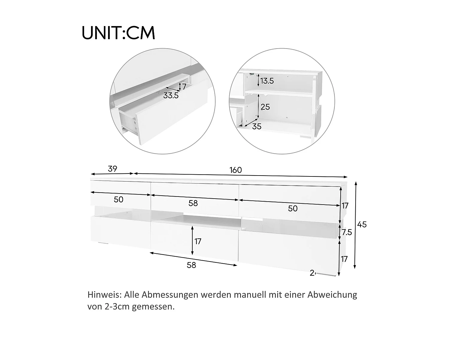 Armoire de télévision haute brillance blanche moderne, 160x39x45 cm, avec éclairage LED, 2 portes, 1 tiroir, coffre ouvert, adapté à la télévision de 70 pouces