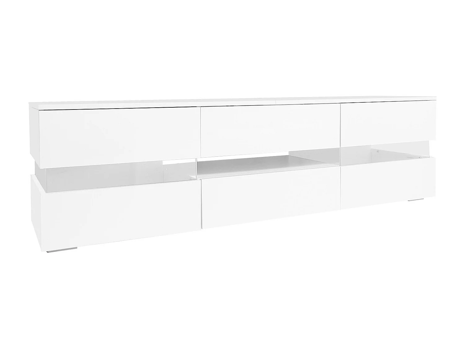 Armoire de télévision haute brillance blanche moderne, 160x39x45 cm, avec éclairage LED, 2 portes, 1 tiroir, coffre ouvert, adapté à la télévision de 70 pouces