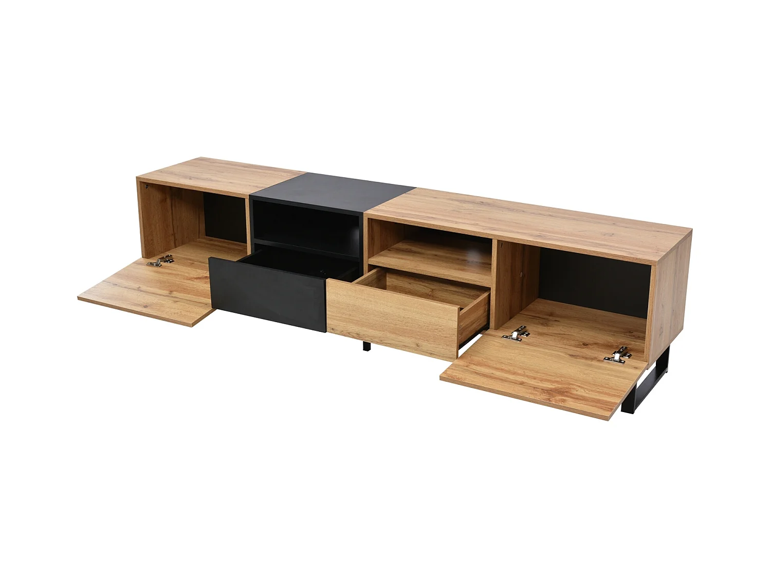 Supports de télévision modernes avec design noir et bois – espace de stockage spacieux, construction robuste