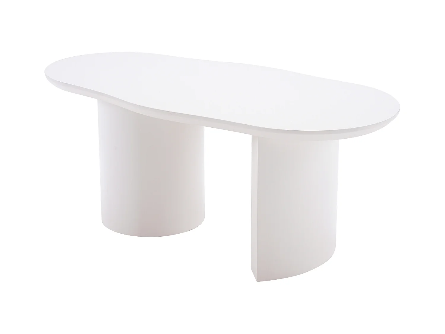 Table basse blanc irrégulière 100 cm avec Piètement cylindrique stable, en MDF laqué