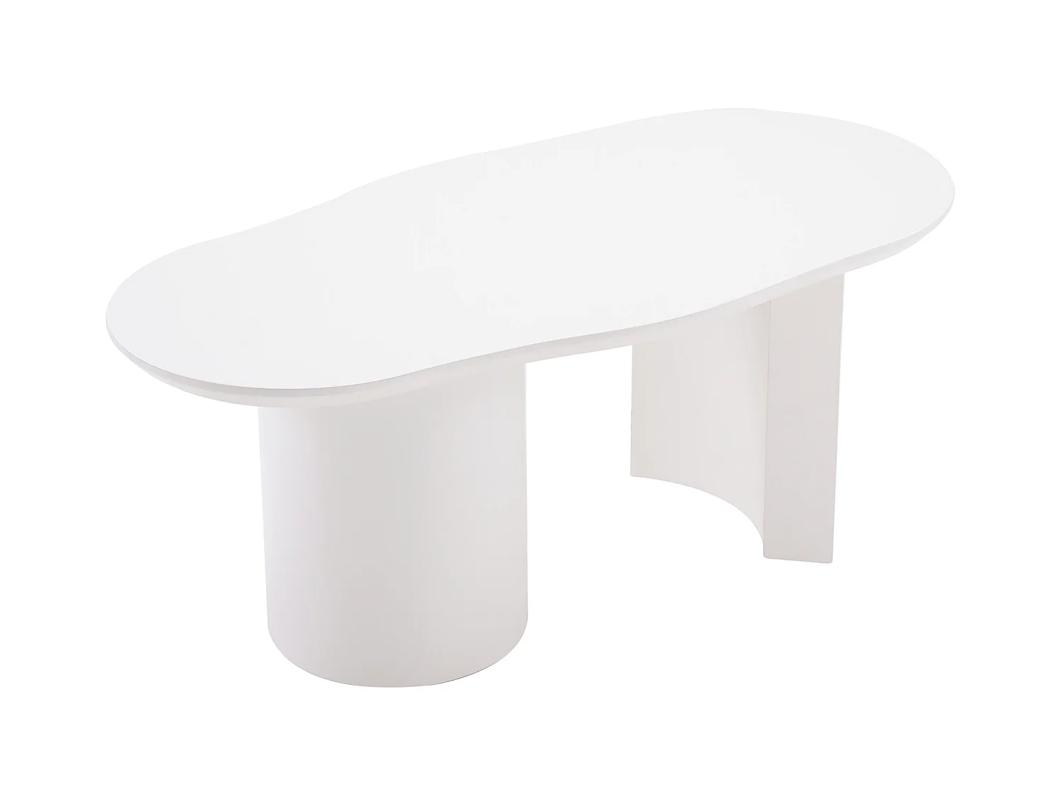 Table basse blanc irrégulière 100 cm avec Piètement cylindrique stable, en MDF laqué
