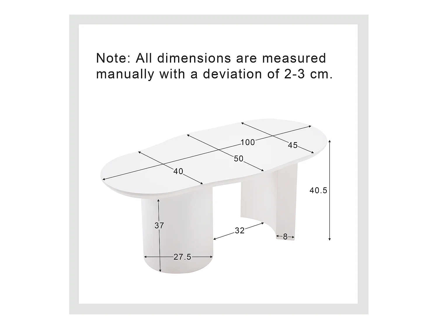 Table basse blanc irrégulière 100 cm avec Piètement cylindrique stable, en MDF laqué