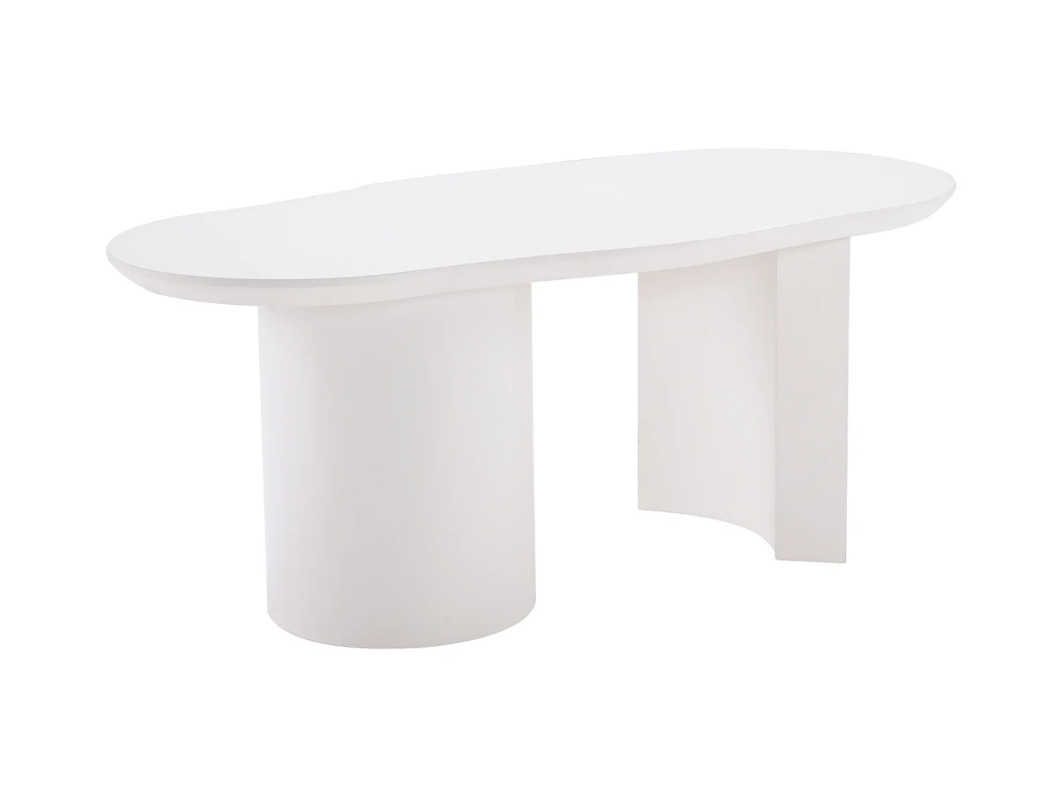 Table basse blanc irrégulière 100 cm avec Piètement cylindrique stable, en MDF laqué