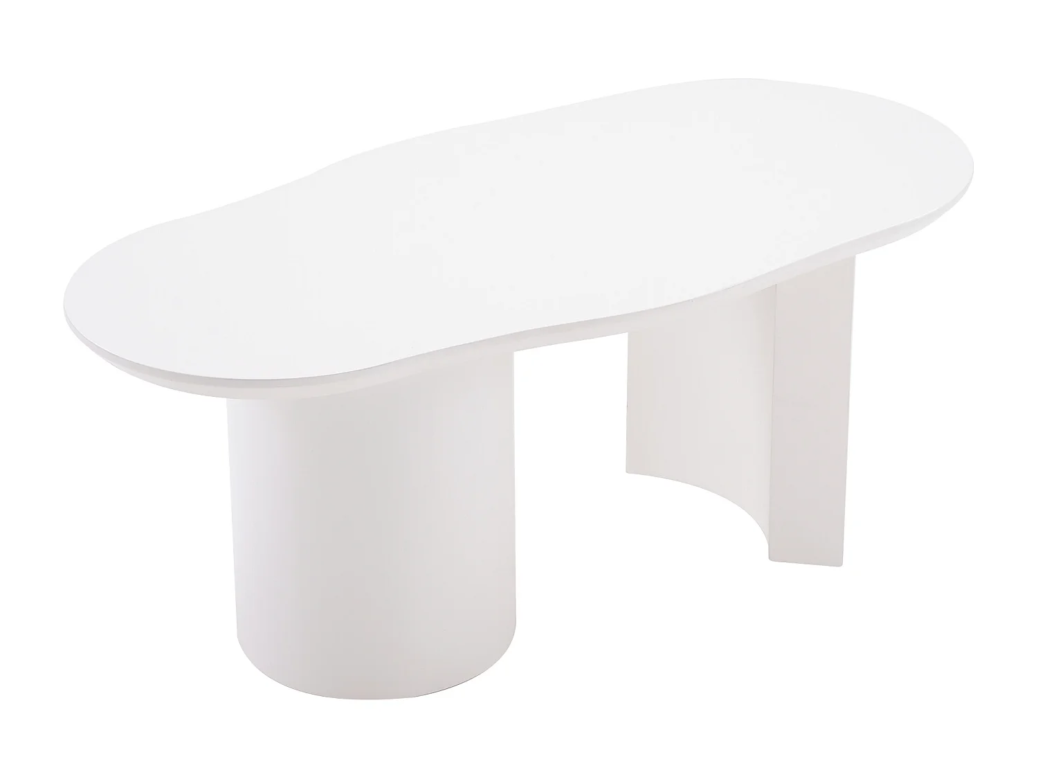 Table basse blanc irrégulière 100 cm avec Piètement cylindrique stable， en MDF laqué