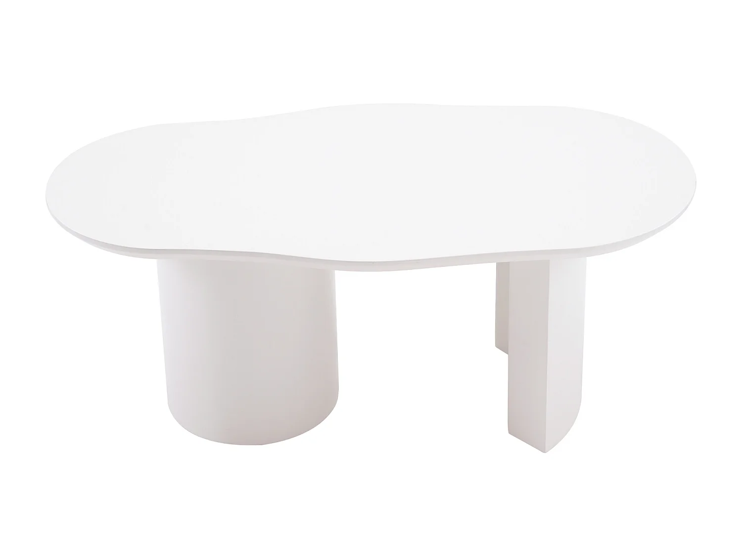 Table basse blanc irrégulière 100 cm avec Piètement cylindrique stable， en MDF laqué
