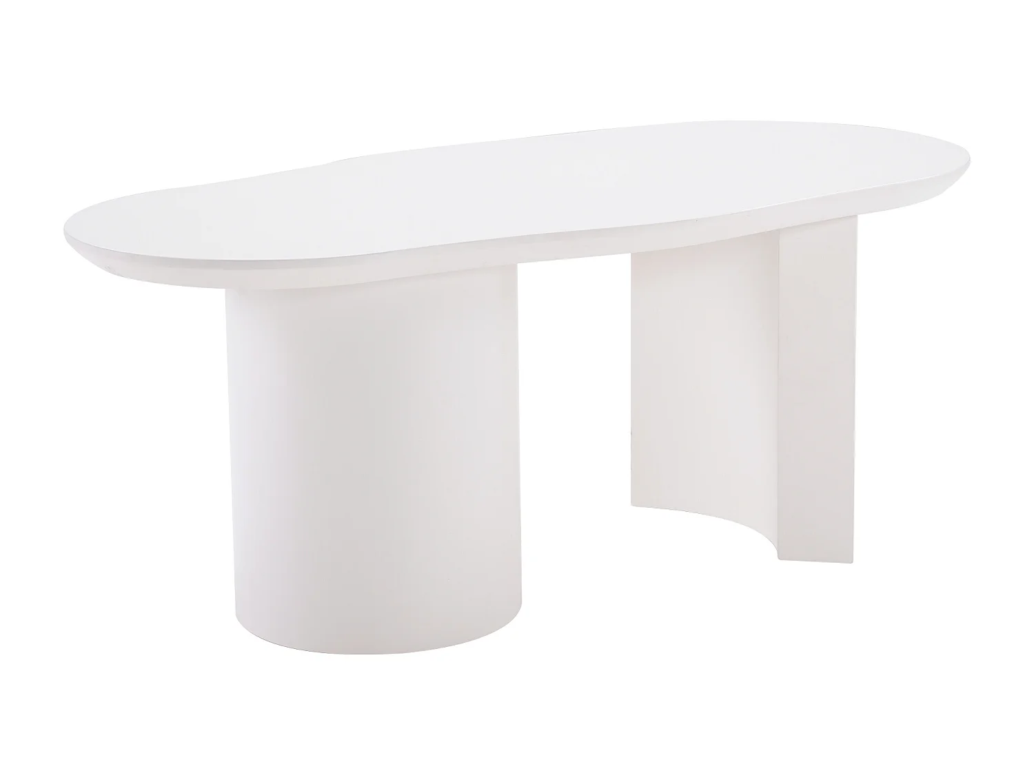 Table basse blanc irrégulière 100 cm avec Piètement cylindrique stable， en MDF laqué