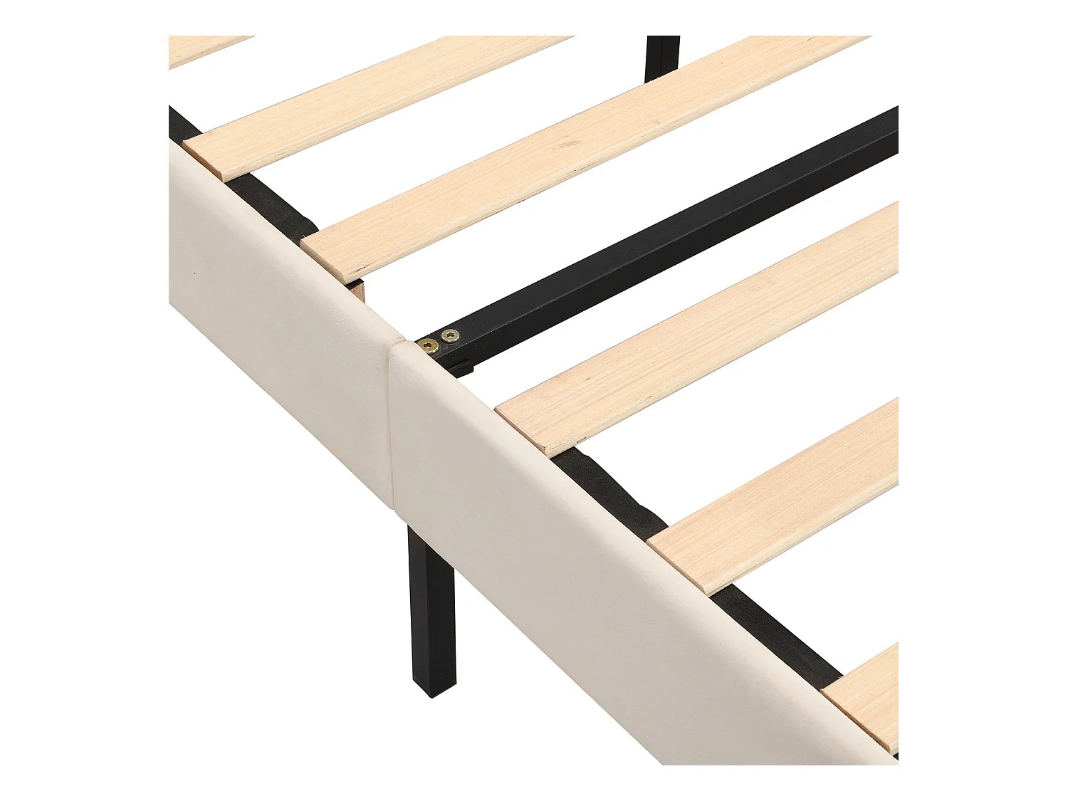 Velours, lit rembourré, 140*190 cm, lit double, lit en forme de coquille avec pieds en fer doré, tête de lit réglable en hauteur, sommier à lattes en bois, beige