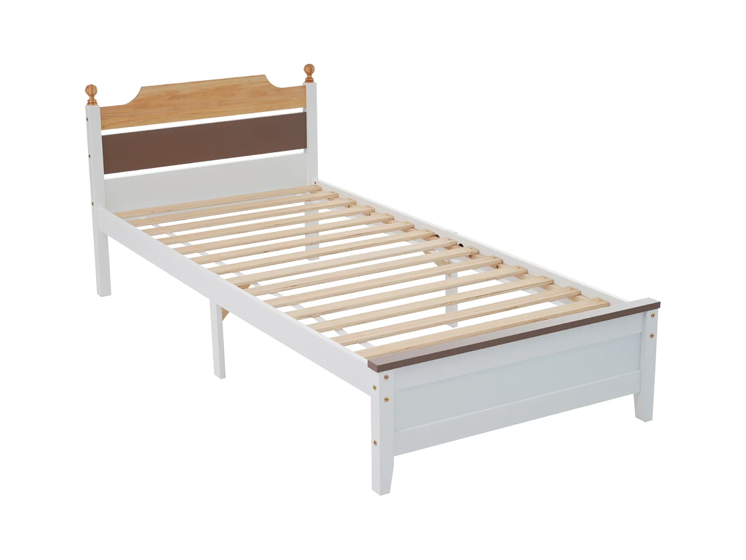 Lit simple, lit en bois, cadre en pin avec pied moyen, lit pour jeunes, lit pour adultes avec tête de lit MDF et repose - pieds, couleur collage, blanc, 90x200 cm