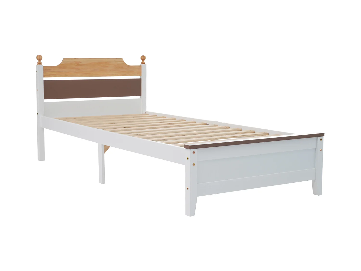 Lit simple, lit en bois, cadre en pin avec pied moyen, lit pour jeunes, lit pour adultes avec tête de lit MDF et repose - pieds, couleur collage, blanc, 90x200 cm