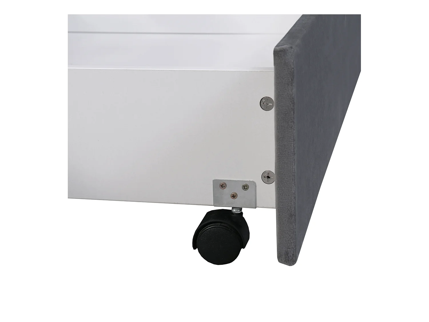 Lit rembourré en velours 140 x 200 cm avec dossier à lattes, 2 tiroirs, gris