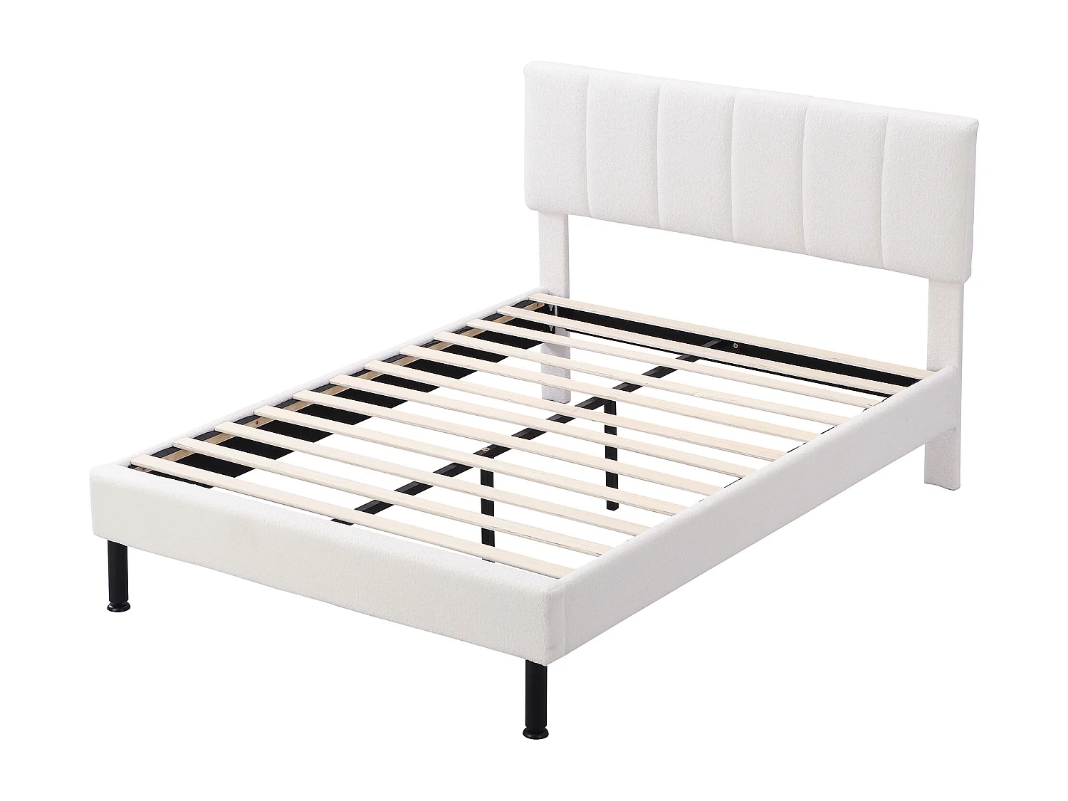 Cama infantil 140x190 cm em sherpa bege, estrado de ripas, sem colchão