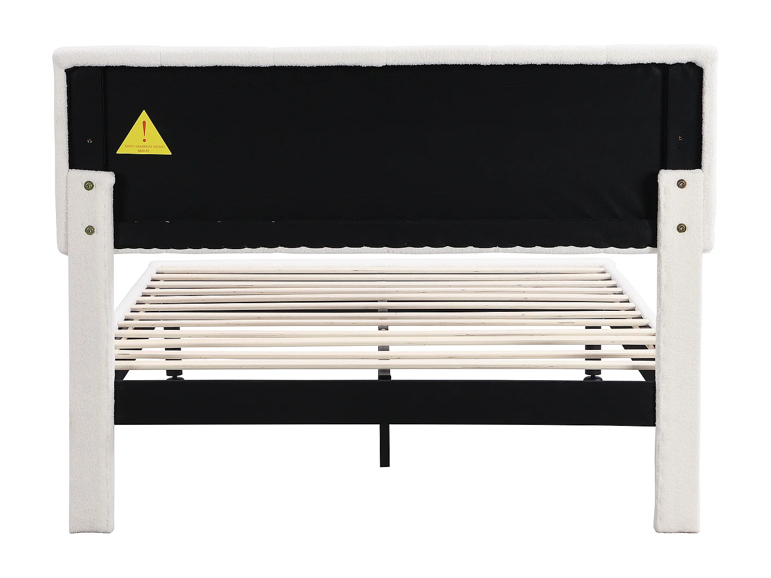 Cama infantil 140x190 cm em sherpa bege, estrado de ripas, sem colchão