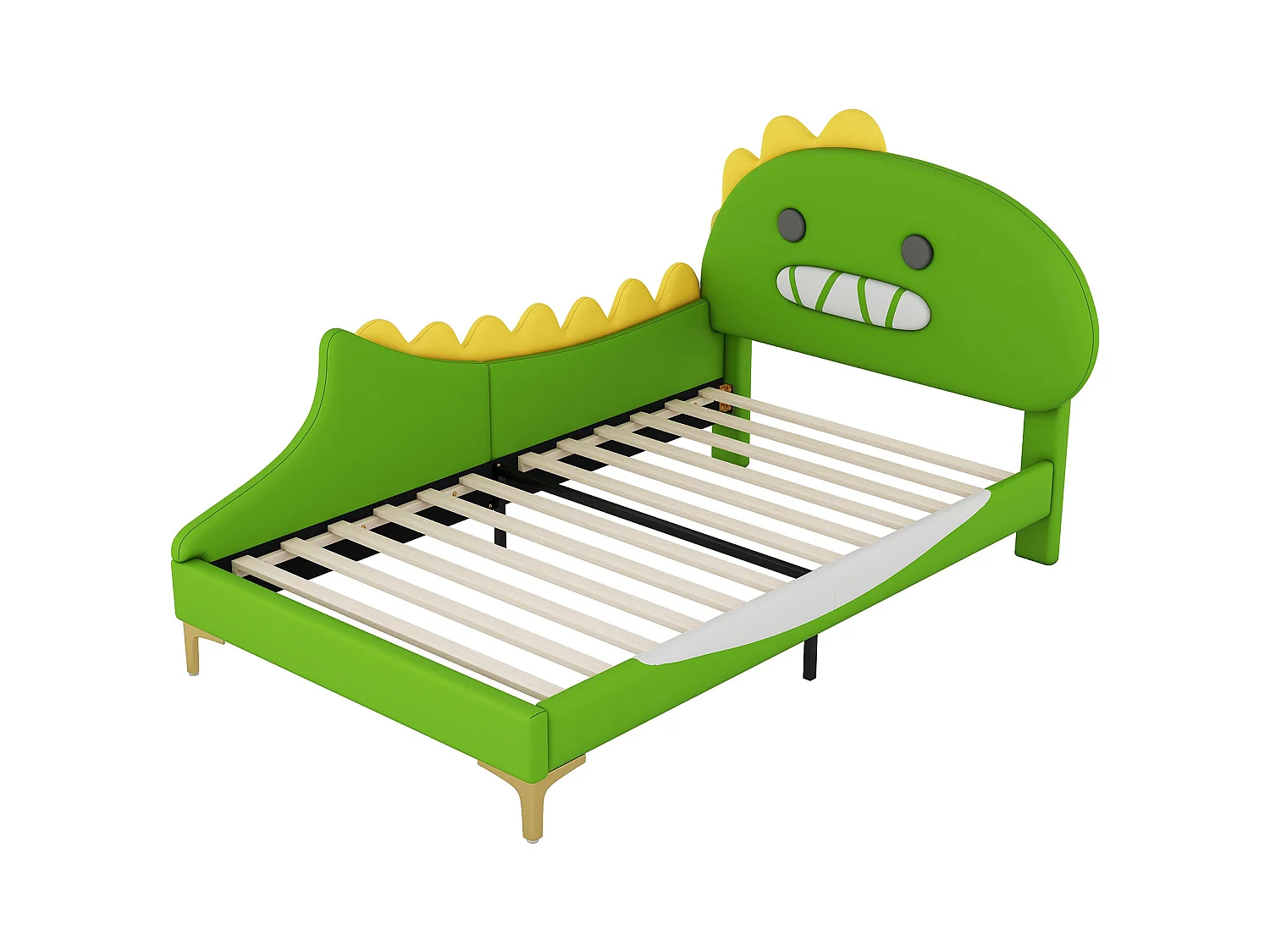 Lit enfant 90x200cm avec tête de lit en forme de dinosaure, en PU vert, sans matelas