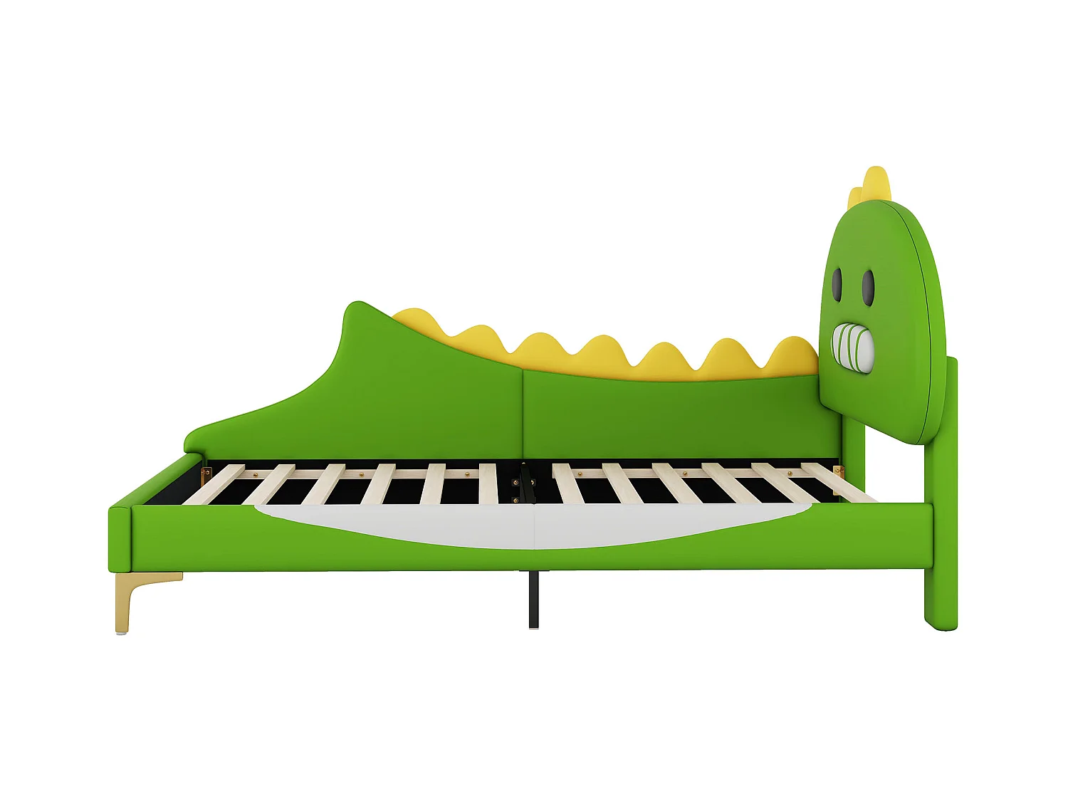 Lit enfant 90x200cm avec tête de lit en forme de dinosaure, en PU vert, sans matelas