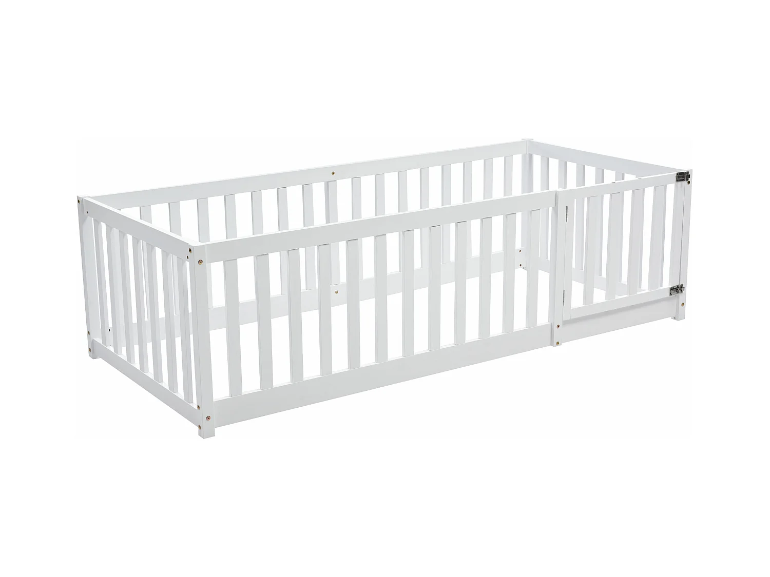 Lit enfant 90x200cm, lit au sol sans sommier, avec Barrières de sécurité, pin, blanc, sans matelas