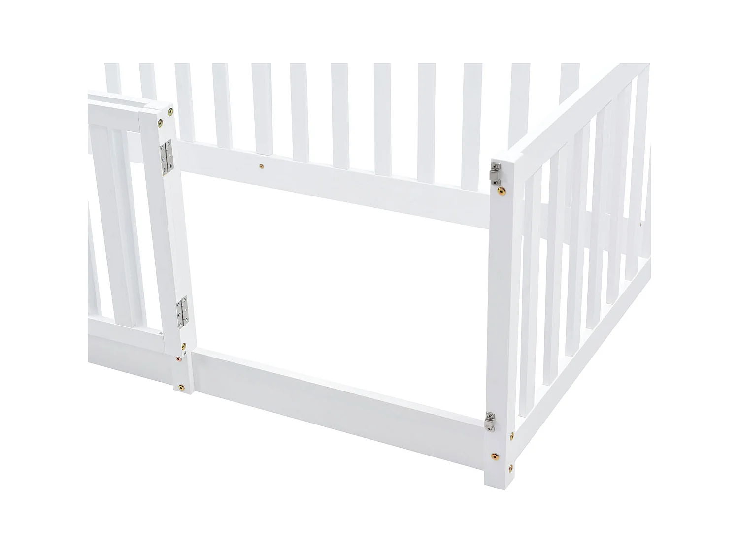 Lit enfant 90x200cm, lit au sol sans sommier, avec Barrières de sécurité, pin, blanc, sans matelas