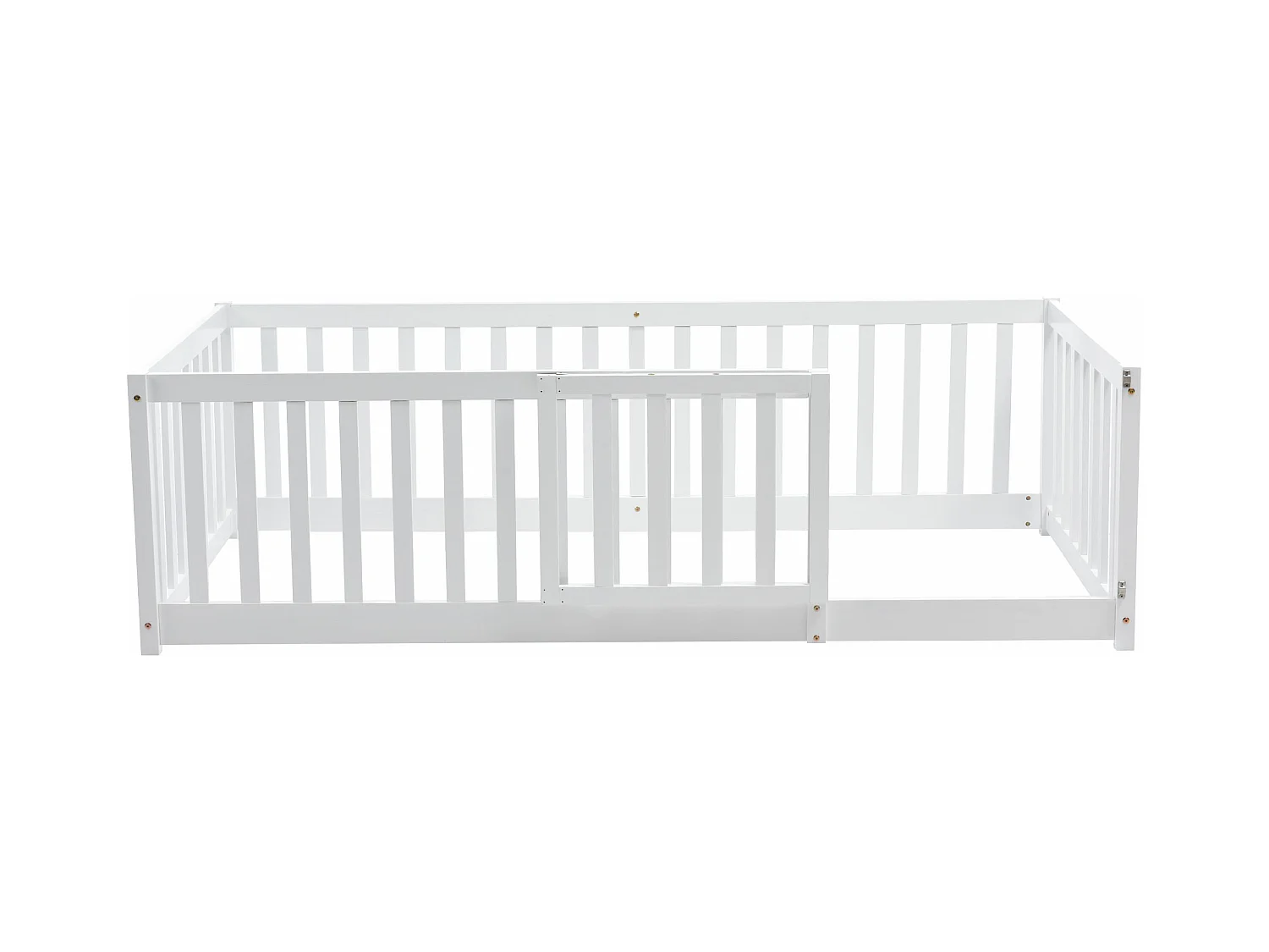 Lit enfant 90x200cm, lit au sol sans sommier, avec Barrières de sécurité, pin, blanc, sans matelas